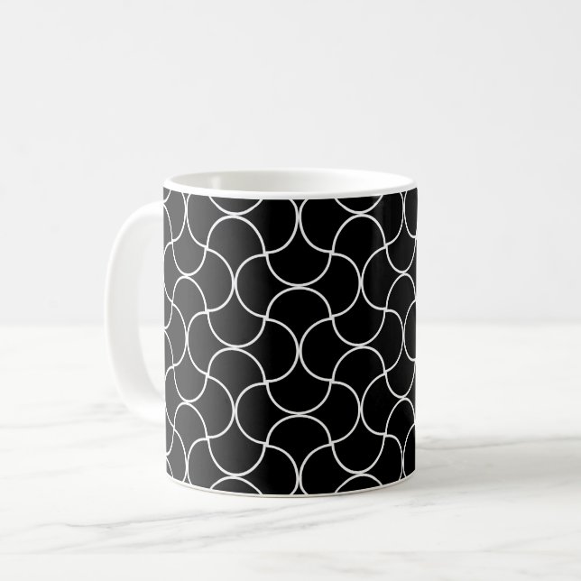 Svartvit, sömlös geometrisk mesh Mönster Kaffemugg (Framsida vänster)
