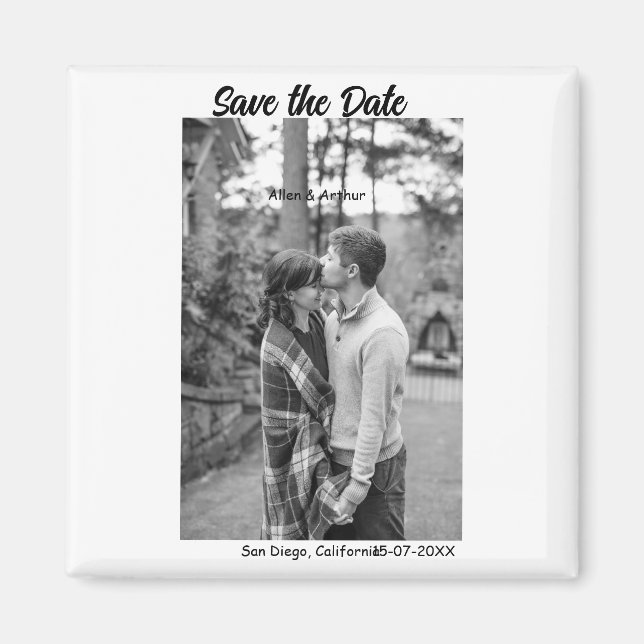 Svartvit spara datumet QR lägg till webbplats namn Magnet (Framsidan)