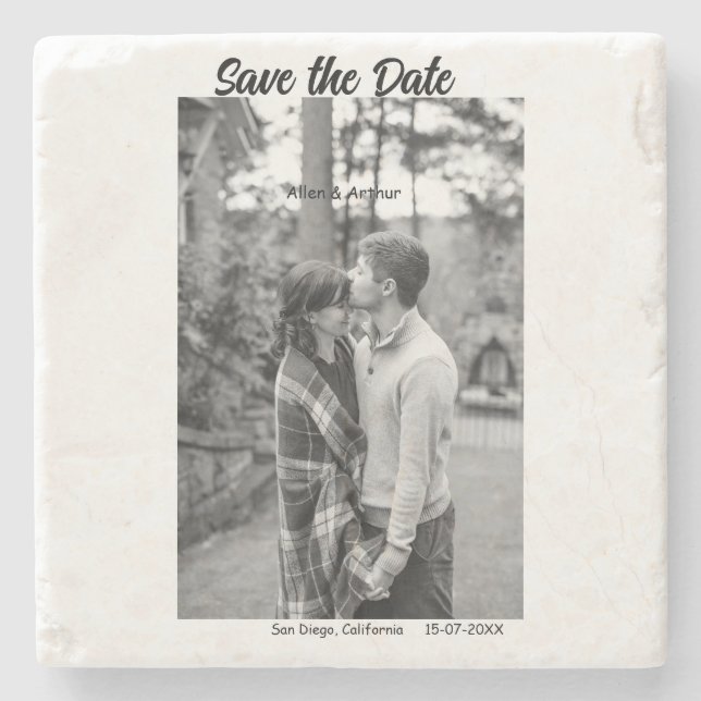 Svartvit spara datumet QR lägg till webbplats namn Stenunderlägg (Framsidan)