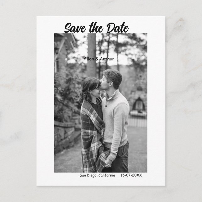 Svartvit spara datumet QR lägg till webbplats namn Vykort (Framsida)