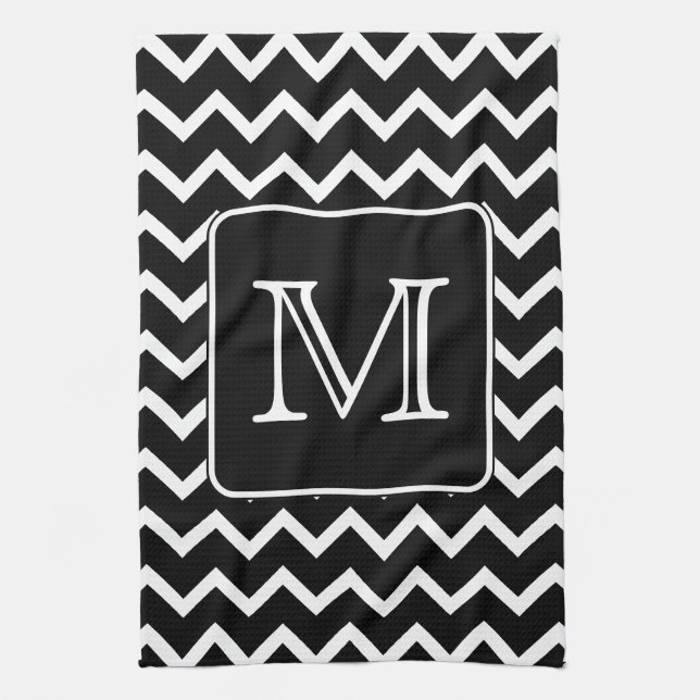 Svartvit sparre med den beställnings- monogram.en kökshandduk (Vertikal)
