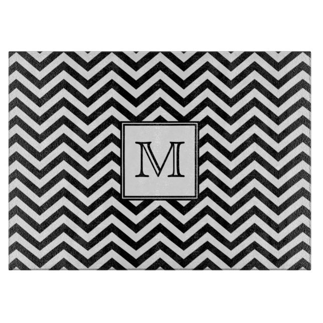 Svartvit sparreskärbräda för Monogram (Framsidan)