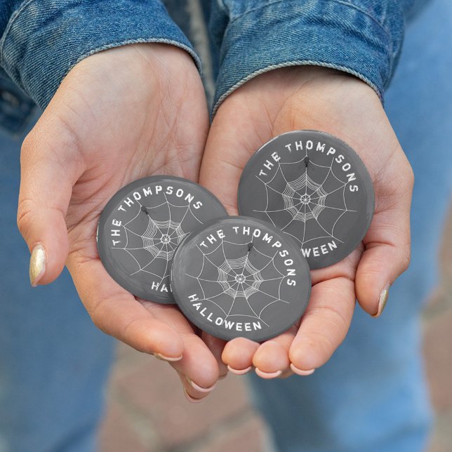 Svartvit Spindelnät Halloween-Anpassningsbar Knapp (Halloween spider web custom buttons)