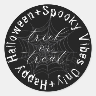 Svartvit Spindelnät Modern Happy halloween Runt Klistermärke