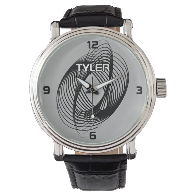 Svartvit Spiral, DIY Namn White & Blk-kontur, Gråt Armbandsur (Framsida)