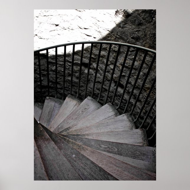 Svartvit spiral Poster med trappor (Framsidan)