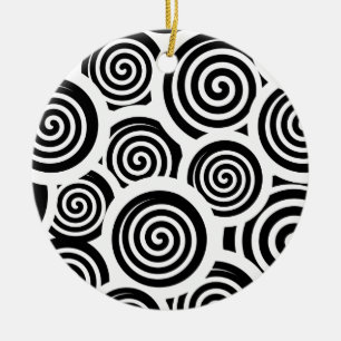 Svartvit spiral-vektor mönster julgransprydnad keramik