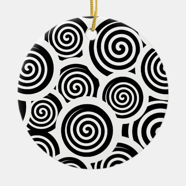 Svartvit spiral-vektor mönster julgransprydnad keramik (Framsidan)