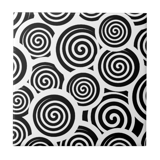 Svartvit spiral-vektor mönster kakelplatta (Framsidan)