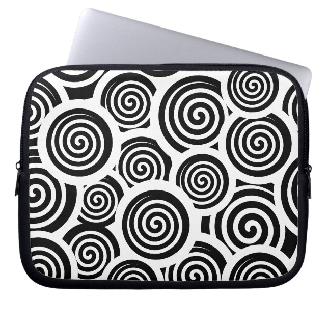 Svartvit spiral-vektor mönster laptop sleeve (Framsidan)