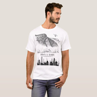 Svartvit stadsbild konst monochrome berg t shirt