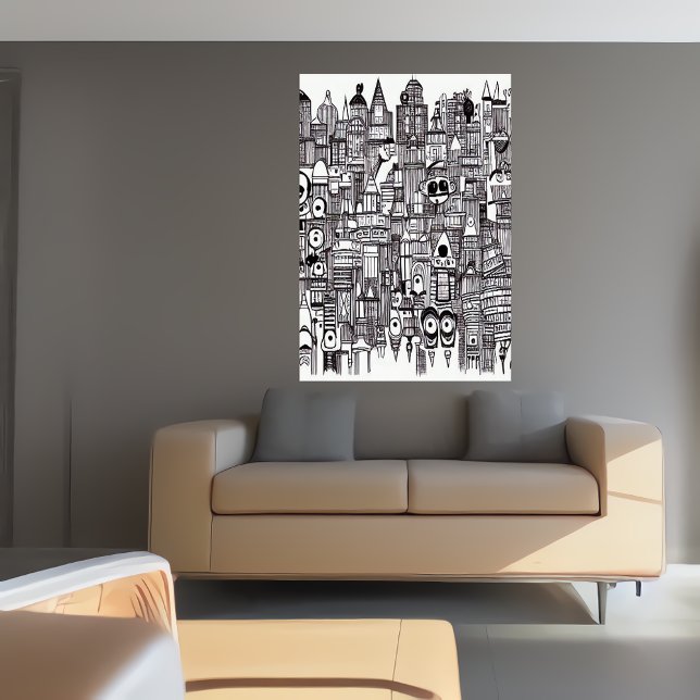 Svartvit stadskonst | AI Art Poster (Skapare uppladdad)