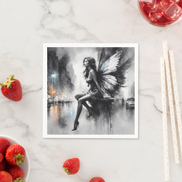 Svartvit stadsmiljö surrealistisk saga stad pappersservett