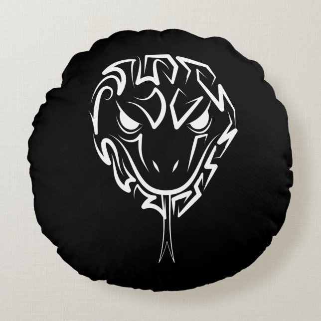 Svartvit stamnos rund kudde (Framsidan)