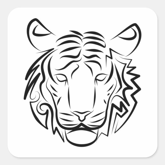 Svartvit stamtiger fyrkantigt klistermärke (Framsida)