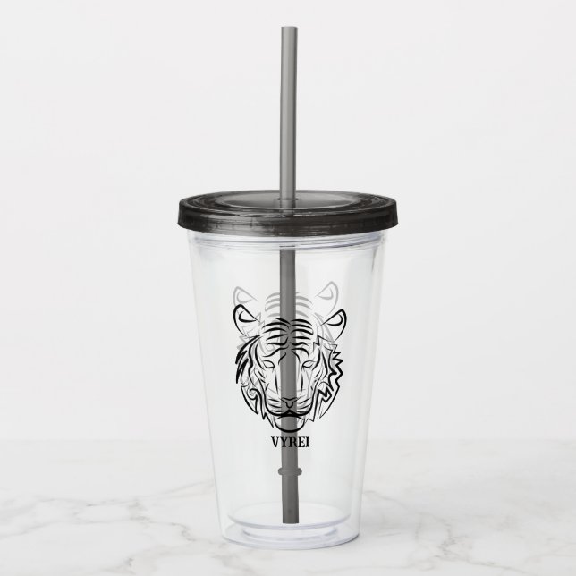 Svartvit stamtiger take away mugg (Framsida)