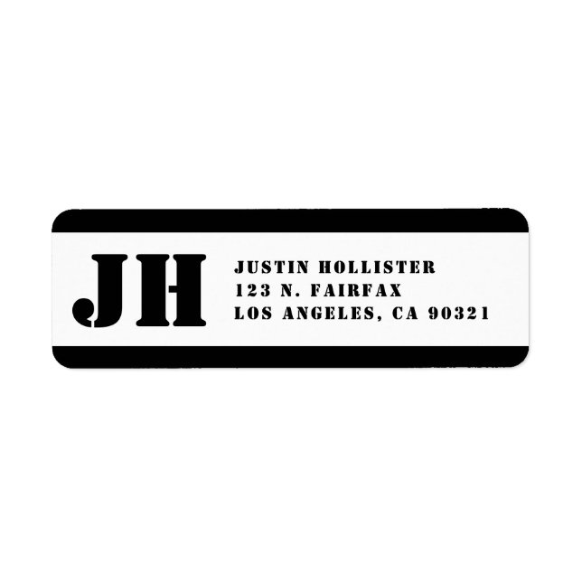 Svartvit stencil, monogram, Returadress Returadress Etikett (Framsidan)