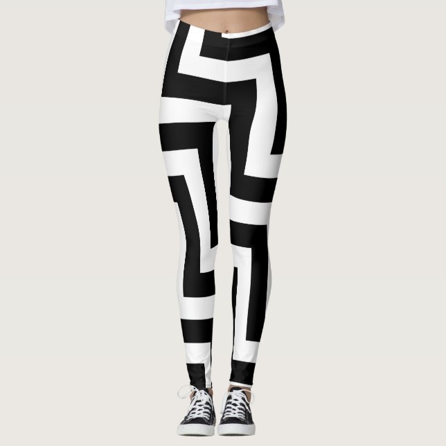 Svartvit, stor Storlek diagonal-spenat Leggings (Framsida)