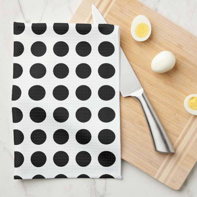 Svartvit, stort Storlekt Vågrät Polka dots Kökshandduk (Vikt i Fjärdedel)