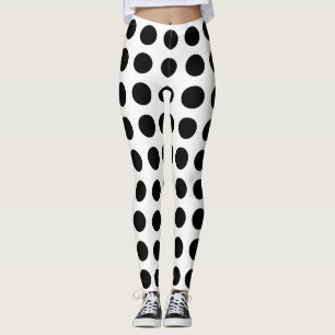 Svartvit, stort Storlekt Vågrät Polka dots Leggings