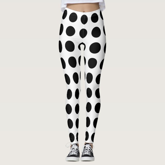 Svartvit, stort Storlekt Vågrät Polka dots Leggings (Framsida)