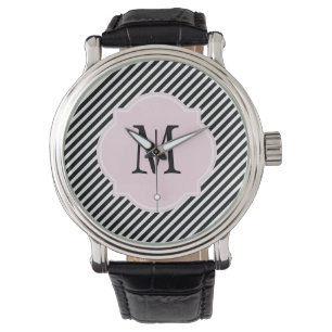 Svartvit, strimlad monogram Watch Armbandsur