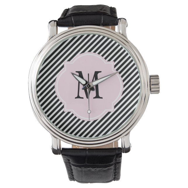 Svartvit, strimlad monogram Watch Armbandsur (Framsida)
