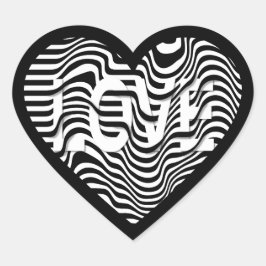 Svartvit strimmig optisk illusion av kärlek hjärtformat klistermärke