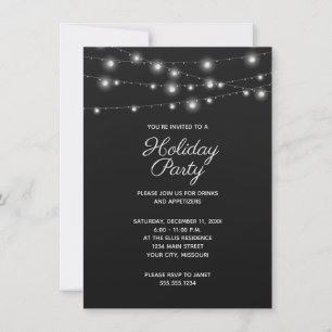 Svartvit String Ljus jul Party Inbjudningar