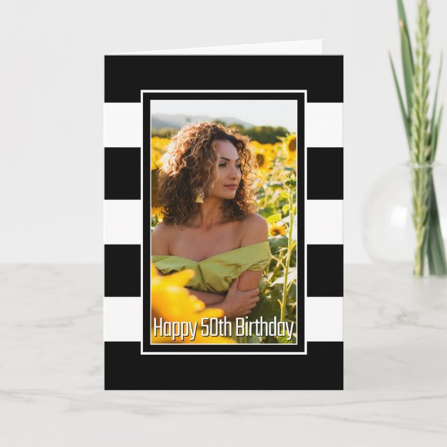 Svartvit stripe 50:e födelsedagen kort (Framsida)