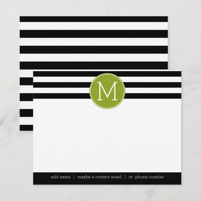Svartvit stripe Monogram Tackkort Inbjudningar (Fram/baksida)