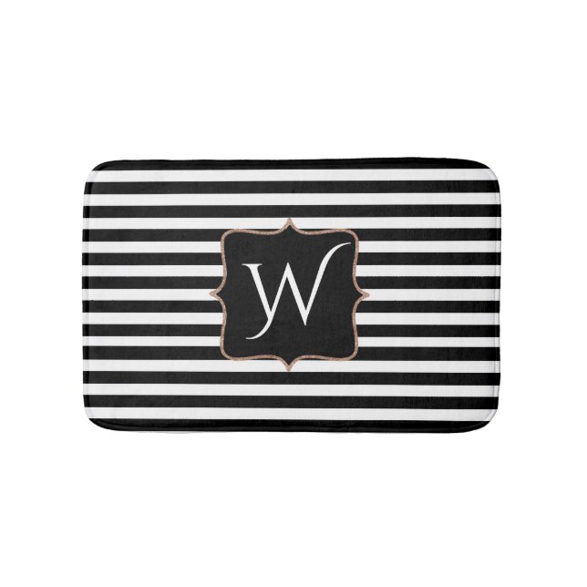 Svartvit stripe Monogrammed Bath Mat Badrumsmatta (Framsidan)