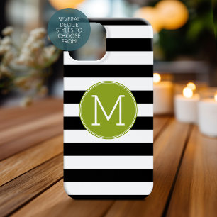 Svartvit stripe Mönster Grönt Monogram