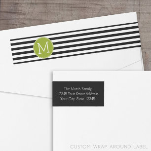 Svartvit stripe Mönster Grönt Monogram Etikettband