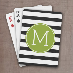 Svartvit stripe Mönster Grönt Monogram Kortlek