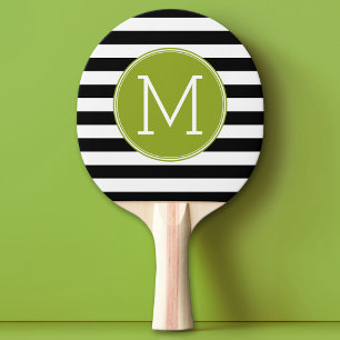 Svartvit stripe Mönster Grönt Monogram Pingisracket