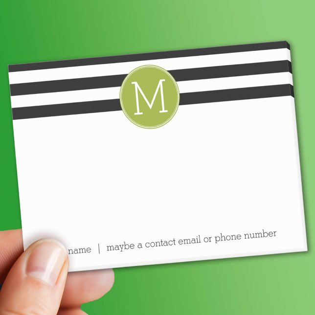Svartvit stripe Mönster Grönt Monogram Post-it Block (Custom Post It Note Pad)