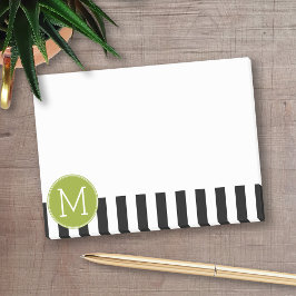 Svartvit stripe Mönster Grönt Monogram Post-it Block