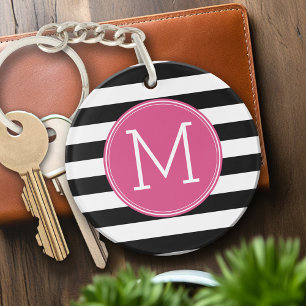 Svartvit stripe Mönster Shock rosa Monogram