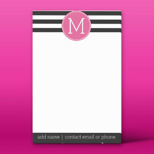 Svartvit stripe Mönster Shock rosa Monogram Post-it Block