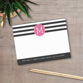 Svartvit stripe Mönster Shock rosa Monogram Post-it Block