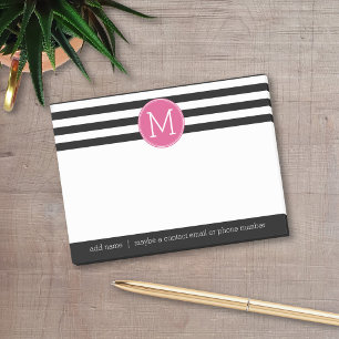 Svartvit stripe Mönster Shock rosa Monogram Post-it Block