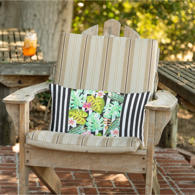 Svartvit stripe Tropical Dekorativ kudde (Stol)