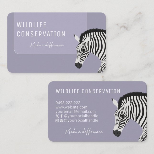 Svartvit stripe Zebra-Lila Visitkort (Fram/baksida)