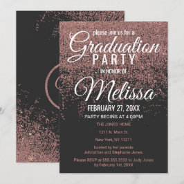 Svartvit Studentfest i Ro Guld Glitter Inbjudningar