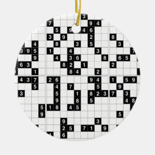 svartvit sudoku julgransprydnad keramik