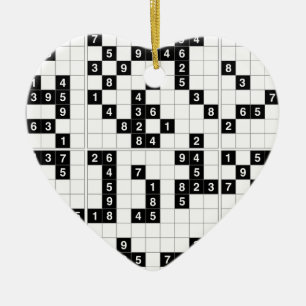 svartvit sudoku julgransprydnad keramik