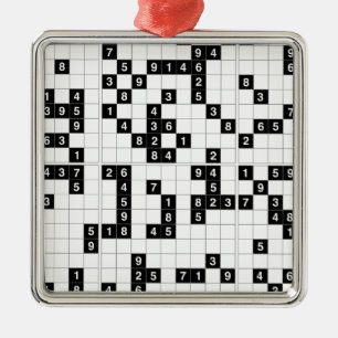 svartvit sudoku julgransprydnad metall