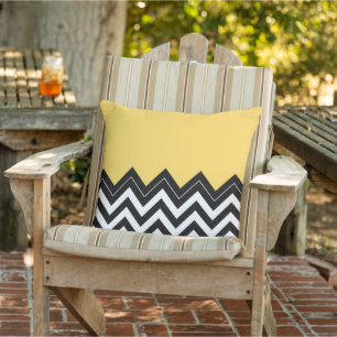 Svartvit Sunny Gult Zigzag Chevron Mönster Kudde
