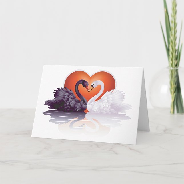 Svartvit Svanar i Kärlek Heart Kort (Skapare uppladdad)